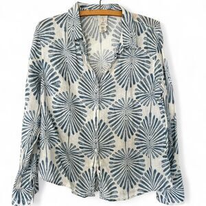 100% Linen Joie Button Down Printed Blouse